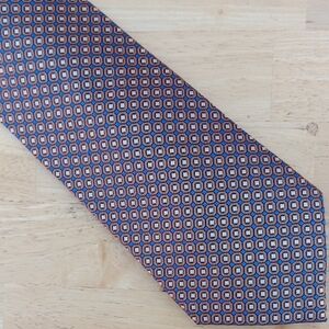Ezio Elegant Hexagonal Pattern Tie in Blue, Brown, and Cream